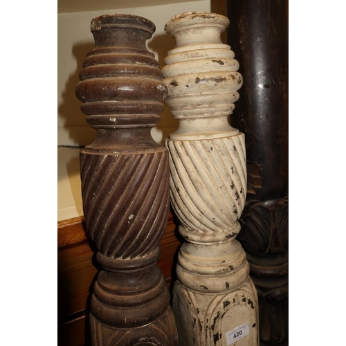 420 - A pair of 19th century carved and spiral reeded bedposts, 55