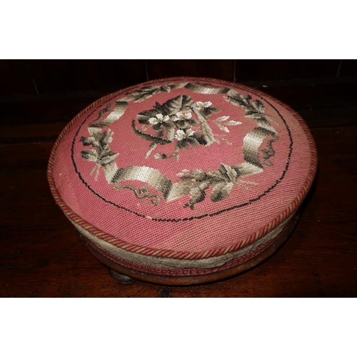 455 - A Gillows mid 19th century mahogany circular bead work stool, on bun feet, 14 1/2