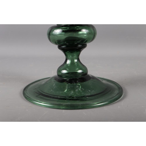 15 - A green glass goblet, 13 1/2