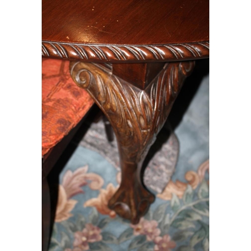 488 - A late 19th century mahogany oval extending dining table with three extra leaves, on cabriole claw a... 