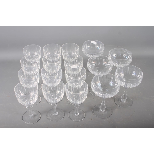 91 - Five Tudor champagne coupes and twelve similar white wine glasses