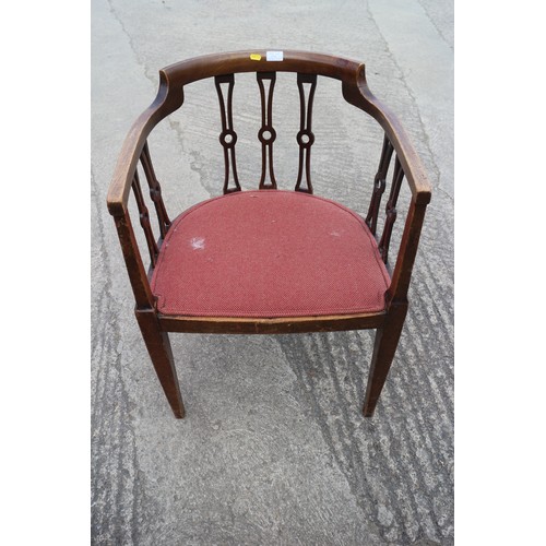 476 - A 19th century stool with needlepoint seat, on square taper and stretchered supports, 13