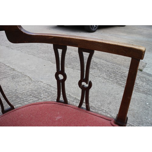 476 - A 19th century stool with needlepoint seat, on square taper and stretchered supports, 13