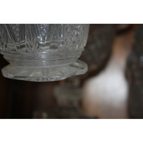 101 - A Stuart Crystal decanter, a cut glass celery vase, 8 1/2