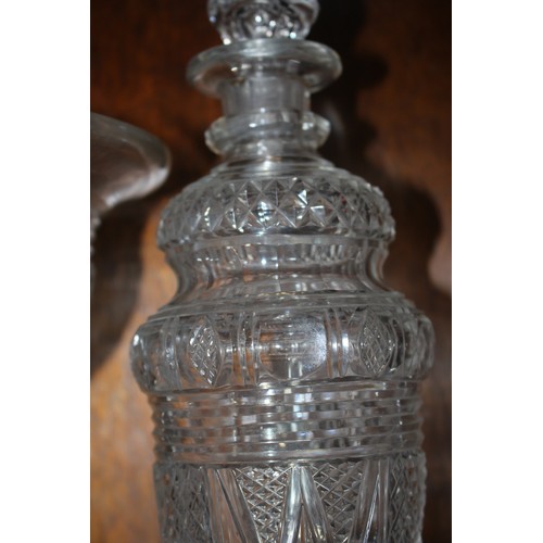 101 - A Stuart Crystal decanter, a cut glass celery vase, 8 1/2