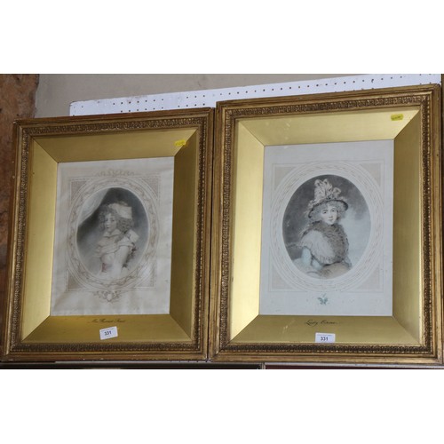 305 - J Payroic?: a pair of signed prints, women in period costumes, in deep gilt frames