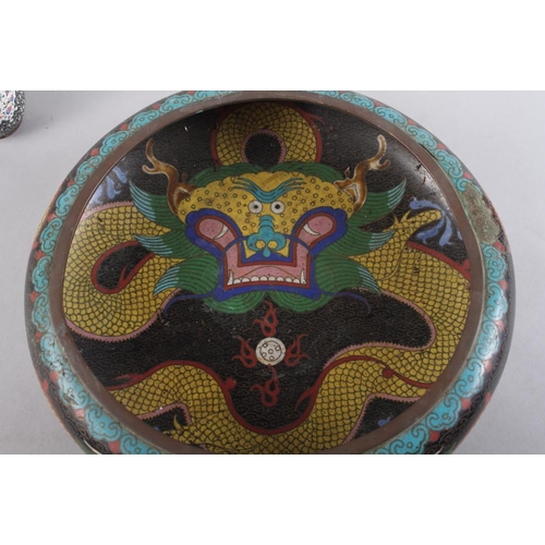 115 - A Chinese cloisonne bowl, decorated dragons, 11 3/4