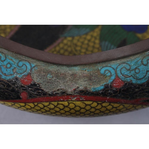 115 - A Chinese cloisonne bowl, decorated dragons, 11 3/4