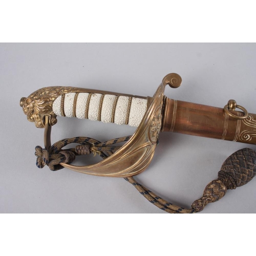 152 - An early 20th century 1827 pattern naval dress sword with knot and scabbard, formerly the property o... 