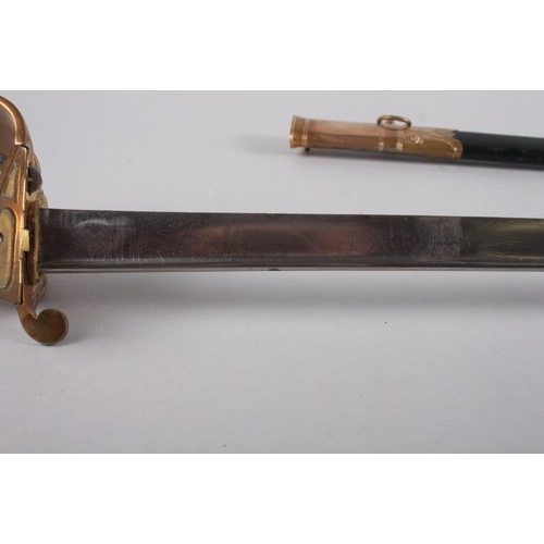 152 - An early 20th century 1827 pattern naval dress sword with knot and scabbard, formerly the property o... 