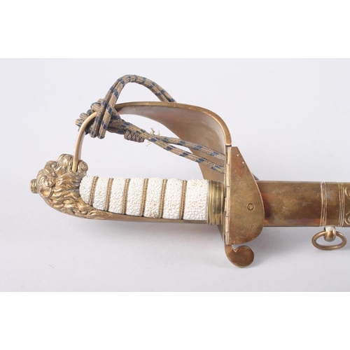 152 - An early 20th century 1827 pattern naval dress sword with knot and scabbard, formerly the property o... 