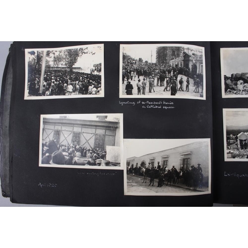 244 - An early 20th century photo album, North and South America, including eruption of Volcano Santa Mari... 