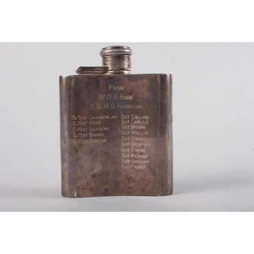 260 - A 1960s silver spirit flask with engine turned decoration, 5oz troy approx