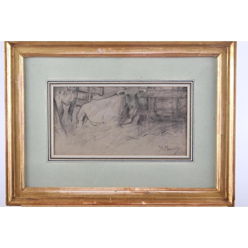 336 - M Maurey: pencil study, cattle in a byre, 4