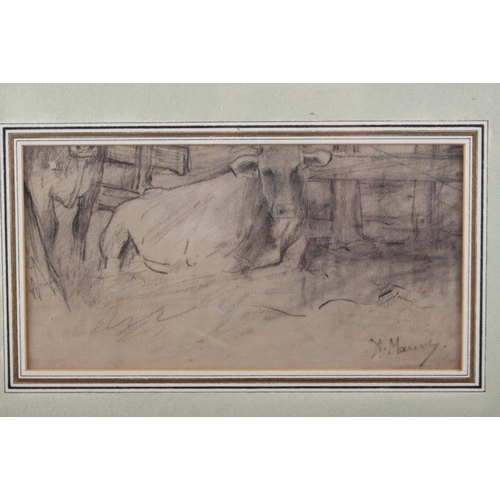 336 - M Maurey: pencil study, cattle in a byre, 4