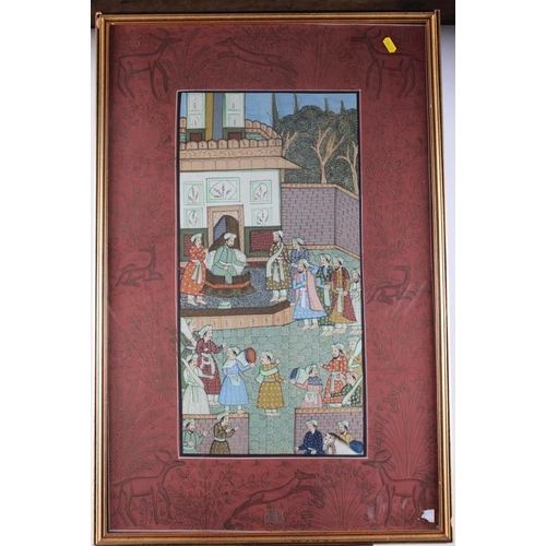 348 - Four Indian/Mughal watercolours, landscapes with figures, in gilt strip frames, various sizes  COLLE... 