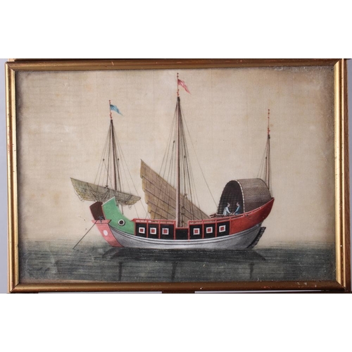 351 - Five 19th century Chinese watercolours of sailing boats, in gilt strip frames, various sizes. larges... 