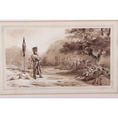 352 - Eugene Lami?: a 19th century sepia study of Napoleonic soldiers, 5