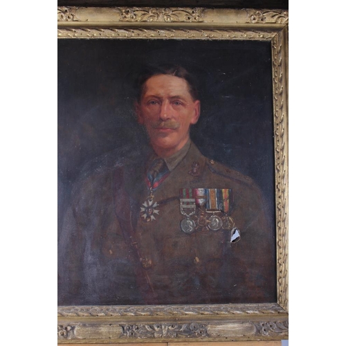 365 - An oil on canvas portrait of  Col Henry Manwaring Parker, in uniform with medals, 29