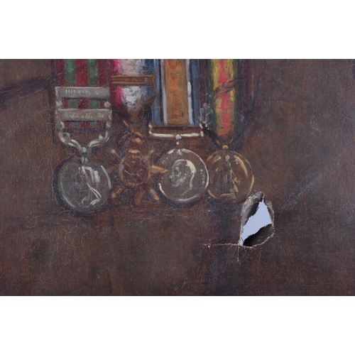 365 - An oil on canvas portrait of  Col Henry Manwaring Parker, in uniform with medals, 29