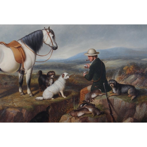 367 - A 19th century oil on canvas, ghillie, pony and dogs in a landscape, 19