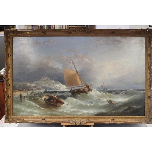 368 - W H Williamson: a 19th century oil on canvas, Dutch fishing boats in stormy seas, 29 1/2