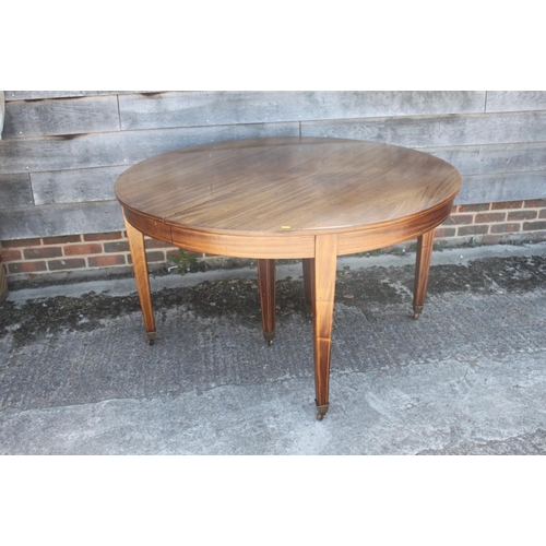 398 - A 19th century mahogany and box line inlaid extending dining table with two leaves, on square taper ... 