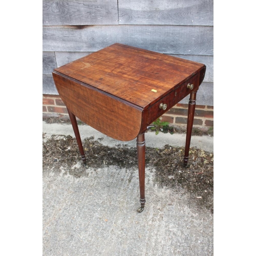 411 - A pair of 19th century mahogany Pembroke tables, fitted one drawer with brass knob handles, on turne... 