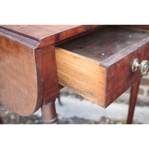 411 - A pair of 19th century mahogany Pembroke tables, fitted one drawer with brass knob handles, on turne... 