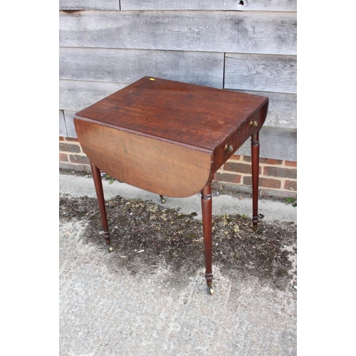 411 - A pair of 19th century mahogany Pembroke tables, fitted one drawer with brass knob handles, on turne... 