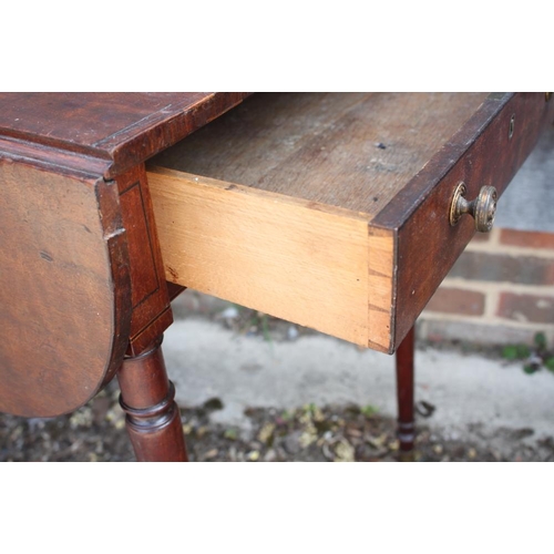 411 - A pair of 19th century mahogany Pembroke tables, fitted one drawer with brass knob handles, on turne... 