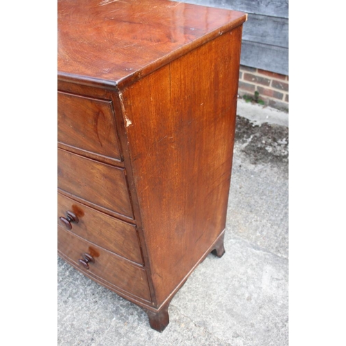 412 - A 19th century mahogany bowfront chest of two short and three long graduated drawers with knob handl... 