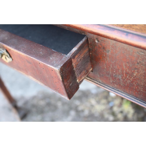 446 - A George III mahogany side table, fitted one drawer, on square taper supports, on block base, 32