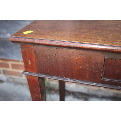 446 - A George III mahogany side table, fitted one drawer, on square taper supports, on block base, 32