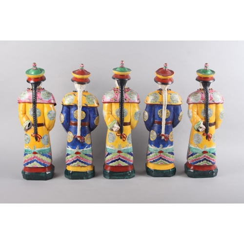 88 - Five late 19th/early 20th century Chinese porcelain Mandarin figures, decorated in polychrome enamel... 