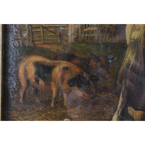 370 - Attributed to Herring: oil on board, farm animals, 12