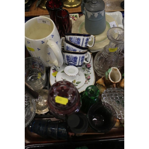 54 - An assortment of ceramics and glass, including a Keith Murray jug (chipped) a glass specimen vase wi... 