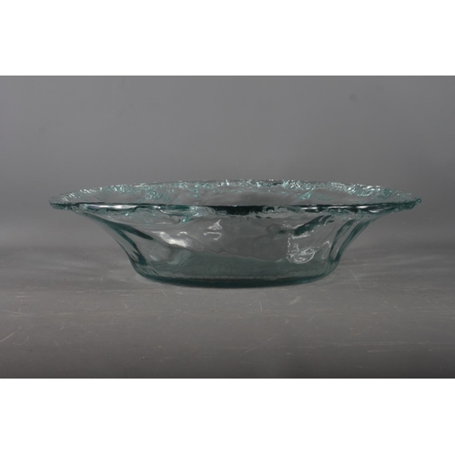 18 - A clear glass oval bowl with waved edge, 20