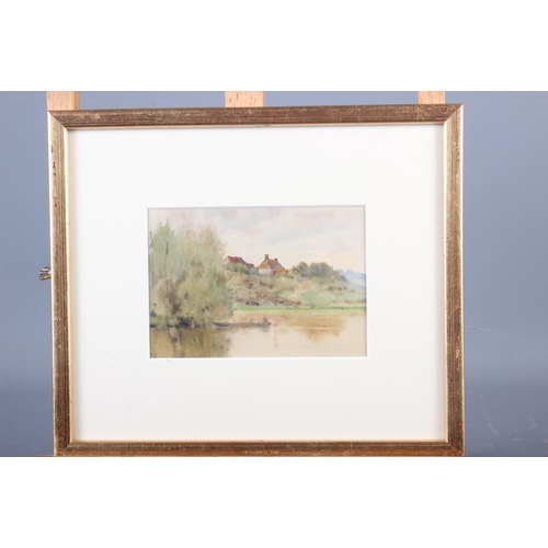 334 - An early 20th century watercolour, river scene with punt, 4