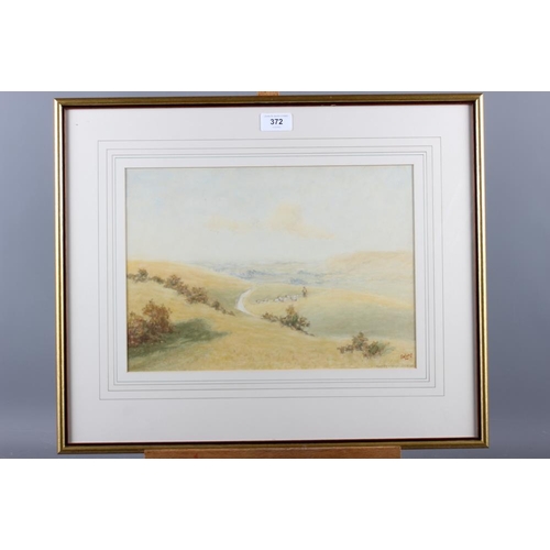 339 - English School: watercolours, coastal scene with distant cliffs, 6 3/4