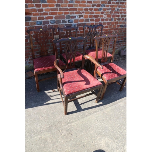 388 - A Harlequin set of five 19th century mahogany splat back dining chairs with drop-in seats, on stretc... 