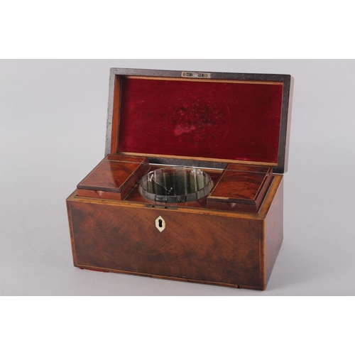 142 - An early 20th century mahogany and string inlaid tea caddy, 12