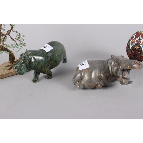 195 - Two hardstone model hippopotamuses  (tallest 3 1/4