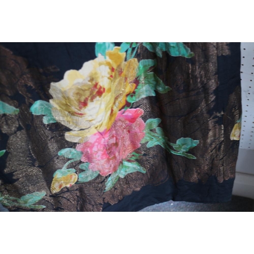 163 - A 1920s Liberty & Co silk opera cloak with floral and embroidered decoration and fur collar