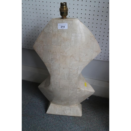 214 - A marble effect shaped table lamp, 23 3/4