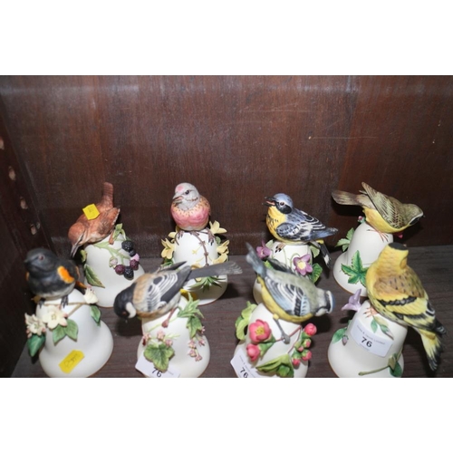 76 - Eight Peter Barrett Franklin Mint bisque bells, decorated various birds, 5 1/4