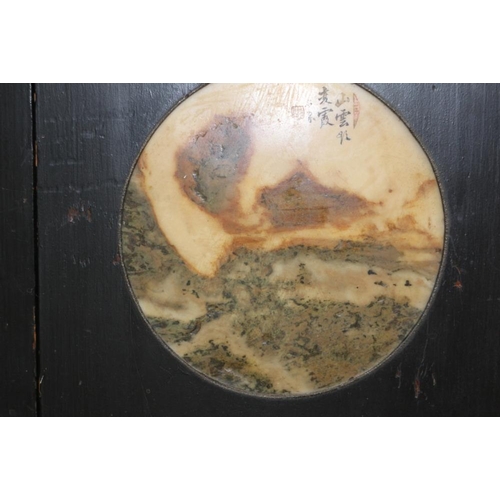 113 - Eight marble plaques, the natural veining creating images, with hand-painted Chinese characters, in ... 