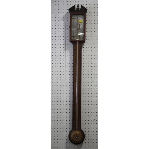 409 - A late Georgian mahogany and box and ebony feather banded stick barometer by Pinchetti and Co