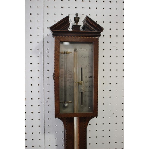 409 - A late Georgian mahogany and box and ebony feather banded stick barometer by Pinchetti and Co