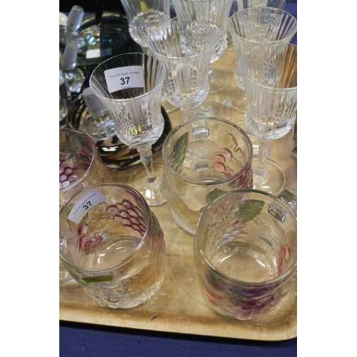 37 - A quantity of glassware, including a Whitefriars penholder/ashtray, a Ewenny Pottery vase, 4